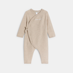 أفرول طويل من قماش التريكو، اللون بيح، يصلح للأطفال حديثي الولادة من الجنسين